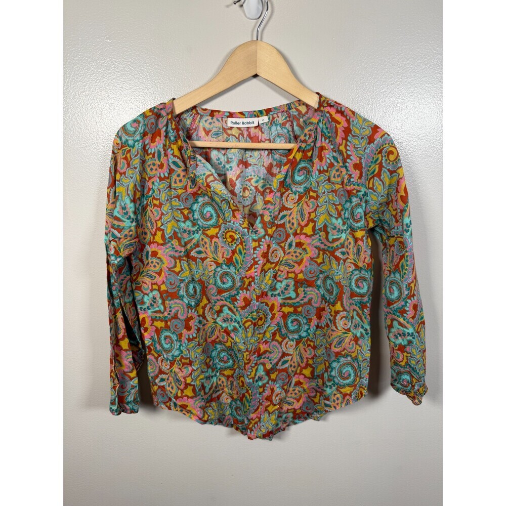 Roller Rabbit Lucy Tunic Top Size XS Paisley Boho Peasant 100% Cotton Breezy
